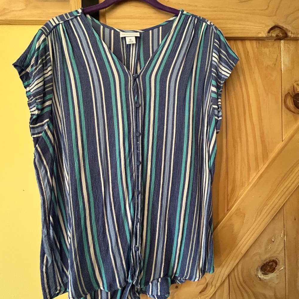 Liz Claiborne Blue and Teal Striped Top